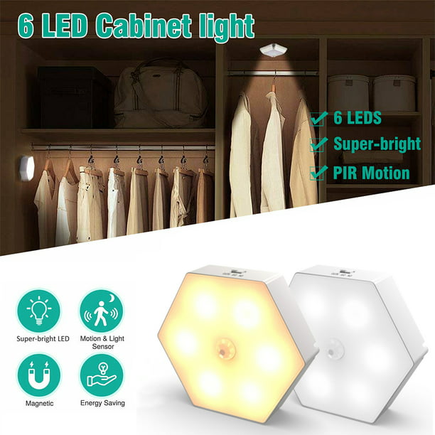 6 LED Motion Sensor Closet Light Battery Powered Indoor Wall Cabinet Night Light 